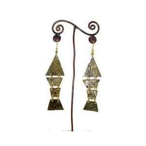  Handcrafted Kenyan Brass Trapezoids #15 Earrings Jewelry