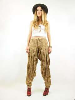 Vtg 70s Cotton ETHNIC India PAISLEY Drape HAREM Gypsy Boho Pants OS 