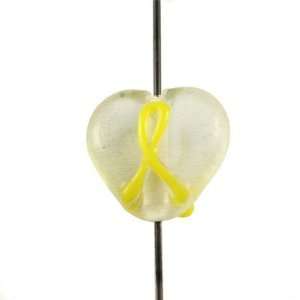  12mm Heart Shaped Yellow Ribbon Awareness Beads   Vertical 
