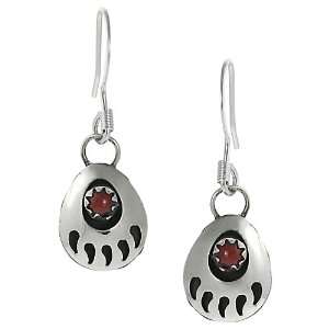   Silver Childrens Created Red Coral Bear Claw Dangle Earrings: Jewelry