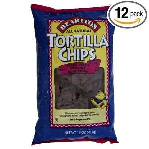 Little Bear Tortilla Chips, Blue Corn Salted, 16 Ounce Bags (Pack of 