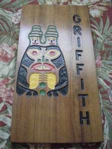 GRIFFITH STAN HUBERT TOTEM POLE CARVING DESIGN WOODEN SIGN  