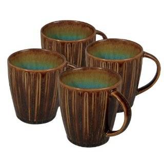 Gibson Cressa 13 Ounce Reactive Stoneware Mug Set, Turquoise, Set of 4