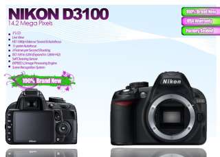 New Nikon D3100 SLR Camera + 4 Lens Kit, 18 55, 55 200 +16GB Flash Kit 