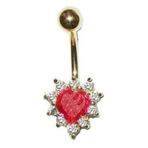  14 Karat Gold Belly Button Ring Heart Nickel Free: Jewelry