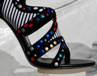New Authentic Balenciaga Black Stripey Platform Sandals with colourful 