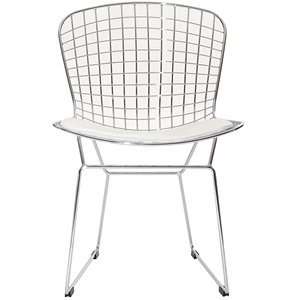  Bertoia Style Side Chair with White Cushion: Home 