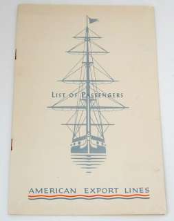 American Export Line SS Constitution 1953 Menus Passenger List Deck 