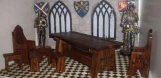 dolls house TUDOR medieval BANQUET TABLE CHAIRS BENCHES walnut  