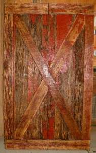 Antique Hand Crafted Sliding Red Barn Door 2 piece door  