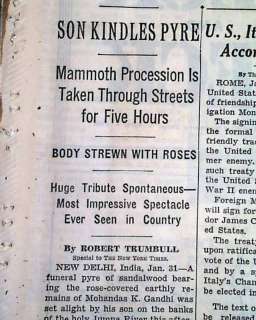 MAHATMA GANDHI Death & Funeral PYRE 1948 Old Newspaper  