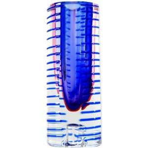   Art Glass Blue & Red Sommerso w/ Blue Lines Vase 