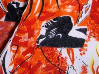 Vintage 1950s 60s Rayon Spear Torch Fishing Hawaiian Aloha Shirt VTG L 