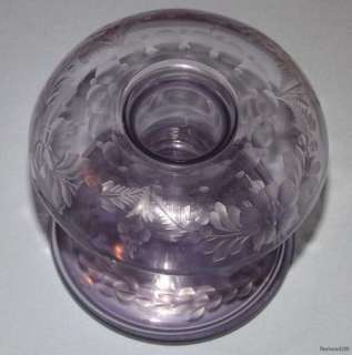 Nice Etched Light Purple Glass Candlestick / Candle Holder  