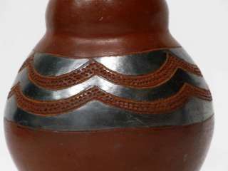   Black Clay Pot Pottery Vase Carved Incised Hand Wheel Thrown   