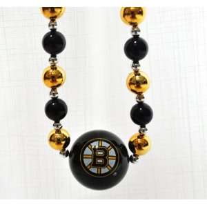   NHL Hugh Team Logo Mardi Gras Black and Gold BIG BALL Beaded necklace