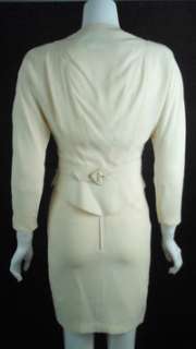 Vintage THIERRY MUGLER Ivory Silk Futuristic Skirt Suit 36 SALE 