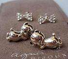 Alloy baby bear rheinstone bow 4 pcs set stud earring E