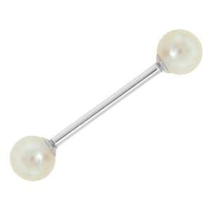 20 Gauge 5/16   Genuine Pearl 14kt White Gold Straight Barbell   4mm 
