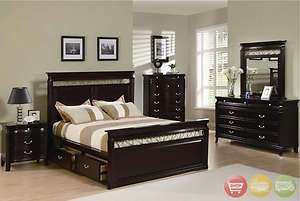 King Storage Bed 6 pc Espresso Bedroom Set w/ Chest NEW  