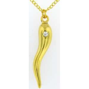    14k Yellow Gold Plated Italian Horn Cz Charm 24 Chain: Jewelry