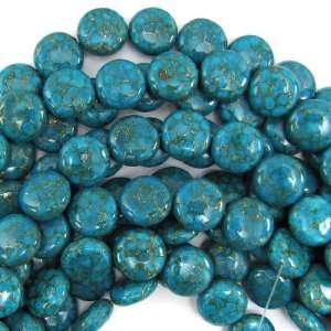   blue gold pyrite turquoise coin beads 16 strand: Home & Kitchen