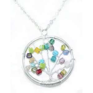 Unique ZAD Colorful Genuine Stone Tree of Life Charm Necklace on 