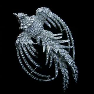 Chic Phoenix Bird Brooch Pin White w/ Swarovski Crystal  