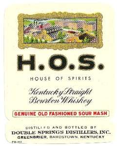 House of Spirits Kentucky Straight Bourbon Whiskey Label Greenbrier 