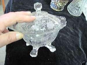 CAMBRIDGE GLASS COMPANY WILD FLOWER 4 FOOTED CANDY DISH WITH LID 