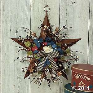   STAR WITH AMERICANA FLORAL & BERRIES DOOR OR WALL HANGING NEW  
