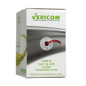  VERICOM CAT 5e UTP Solid Riser Cable, 1000 FT CMR, Red 