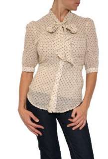  Mason Womens Polka Dot Tie Blouse in Cream: Clothing