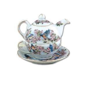 Blue Birds and Cherry Tree Art Design Teapot & Cup   Tea for One Tea 