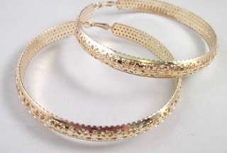 BIG 9cm flower hole pattern hoop earrings, Gold tone or Silver tone 