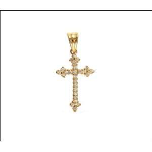   Gold, Cross Pendant Charm with Lab Created Gems 14mm Wide: Jewelry