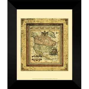  Bookman FRAMED 15x18 Crackled Map Of North America