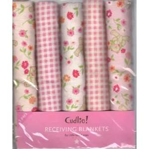   Pack Flannel Receiving Blankets Pink Teddie Bears Gingham Floral Baby