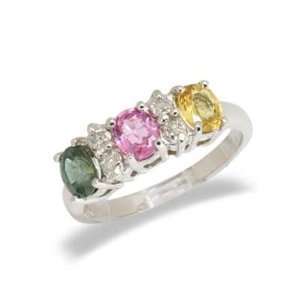   & Multicolor Ring in 14K White Gold(TCW 1.56), Size 6.25: Jewelry