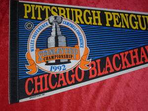 1992 Penguins vs Blackhawks Championship Hockey Pennant  