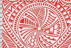 Hawaiian Red/white tapa print Poly/cotton Fabric #158H  