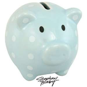  Baby Blue Polkadot Ceramic Piggy Bank   Small: Toys 