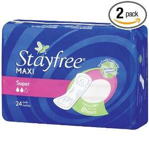  Stayfree Super Maxi Pads, 24 count Packages (Pack of 2 