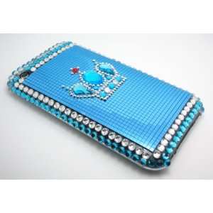 iPhone 3G 3GS Crown Blue Ruby Crystal Rhinestone Bling Bling Back Case 