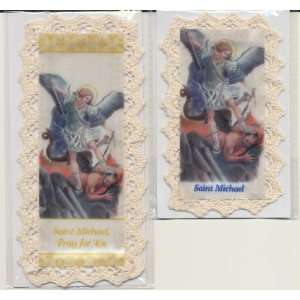  St. Saint Michael Bookmark Cloth/Lace with Matching Holy 