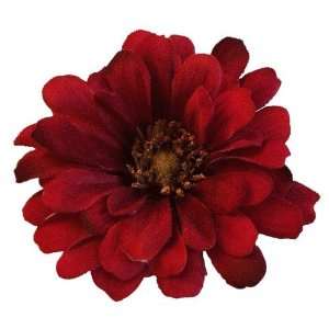  Zinnia Artificial Flower Pin Brooch, Dark Red: Beauty