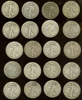 One Roll 20 pcs. of 1938 D 50C Walking Liberty Halves Good Very Good+