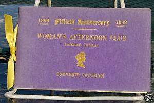 Fairland Indiana Shelby 1949 Womans Afternoon Club Book  