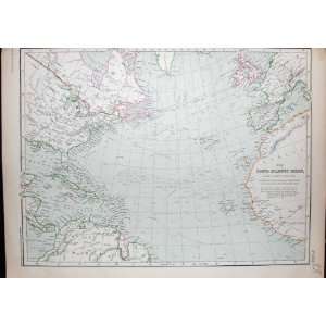   1872 Map North Atlantic Ocean Azores Britain America