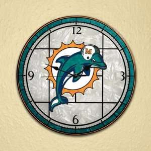 NFL Miami Dolphins Stained Glass Wall Clock:  Sports 